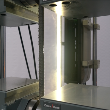 ISO 15630-1/ASTM E488に準拠したコンクリート強化鋼の引張試験：ひずみ測定は非接触で測定されています。